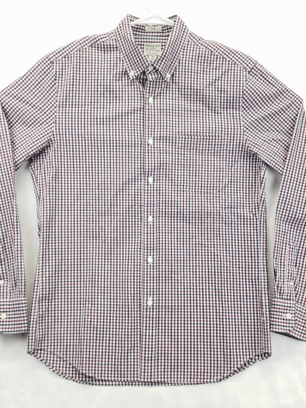 J Crew Shirt Men Medium Red White Stretch Performance Secret Wash Organic Cotton